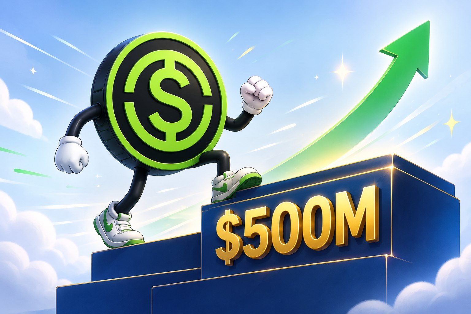 USDGO visual showing the stablecoin stepping onto a $500M milestone