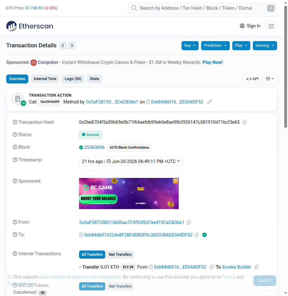 Etherscan transaction receipt for Jaredfromsubway MEV bot drain